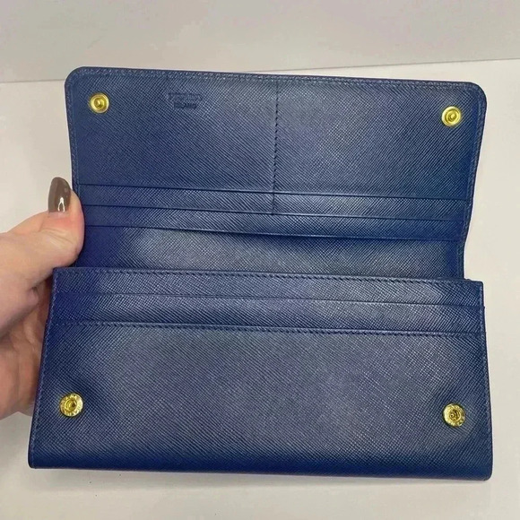 PRADA Saffiano Leather Long Wallet With Gold Hardware Blue Box included - Picture 7 of 16